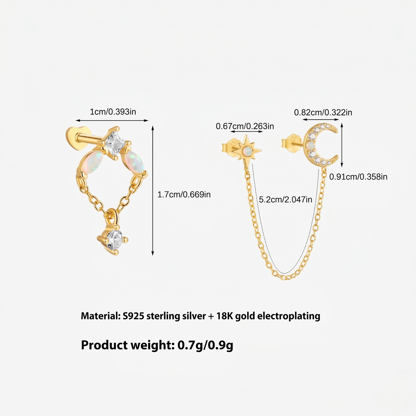 Piercing de Orelha em Prata 925 com Zircónias
