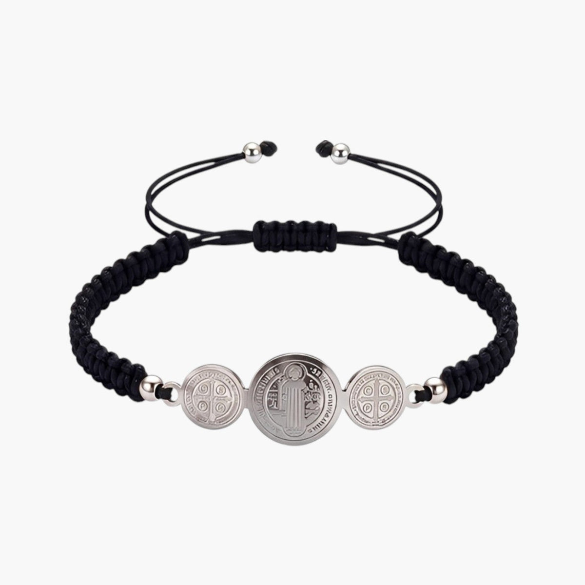 Pulseira São Bento com Medalhas em Corda Ajustável