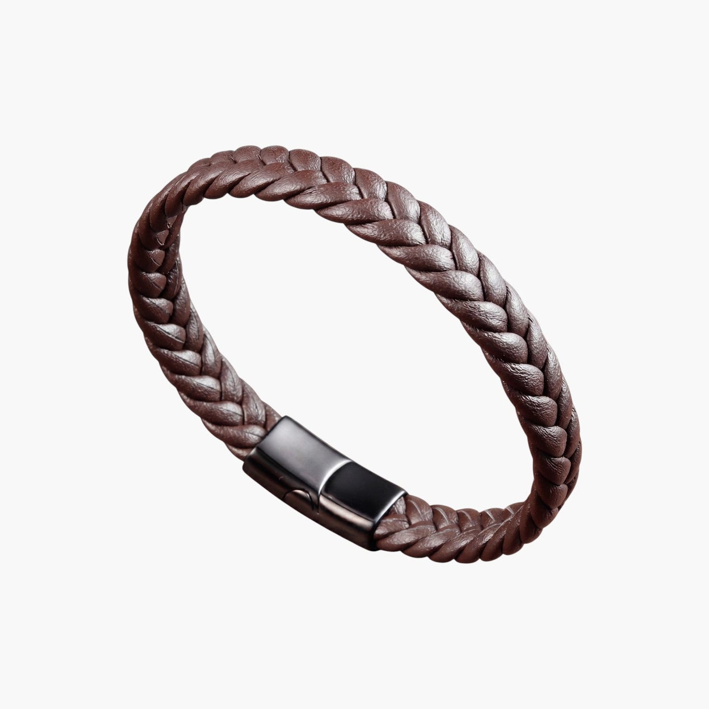 Pulseira em Pele Genuína Trançada com Fecho em Aço Inoxidável 316L