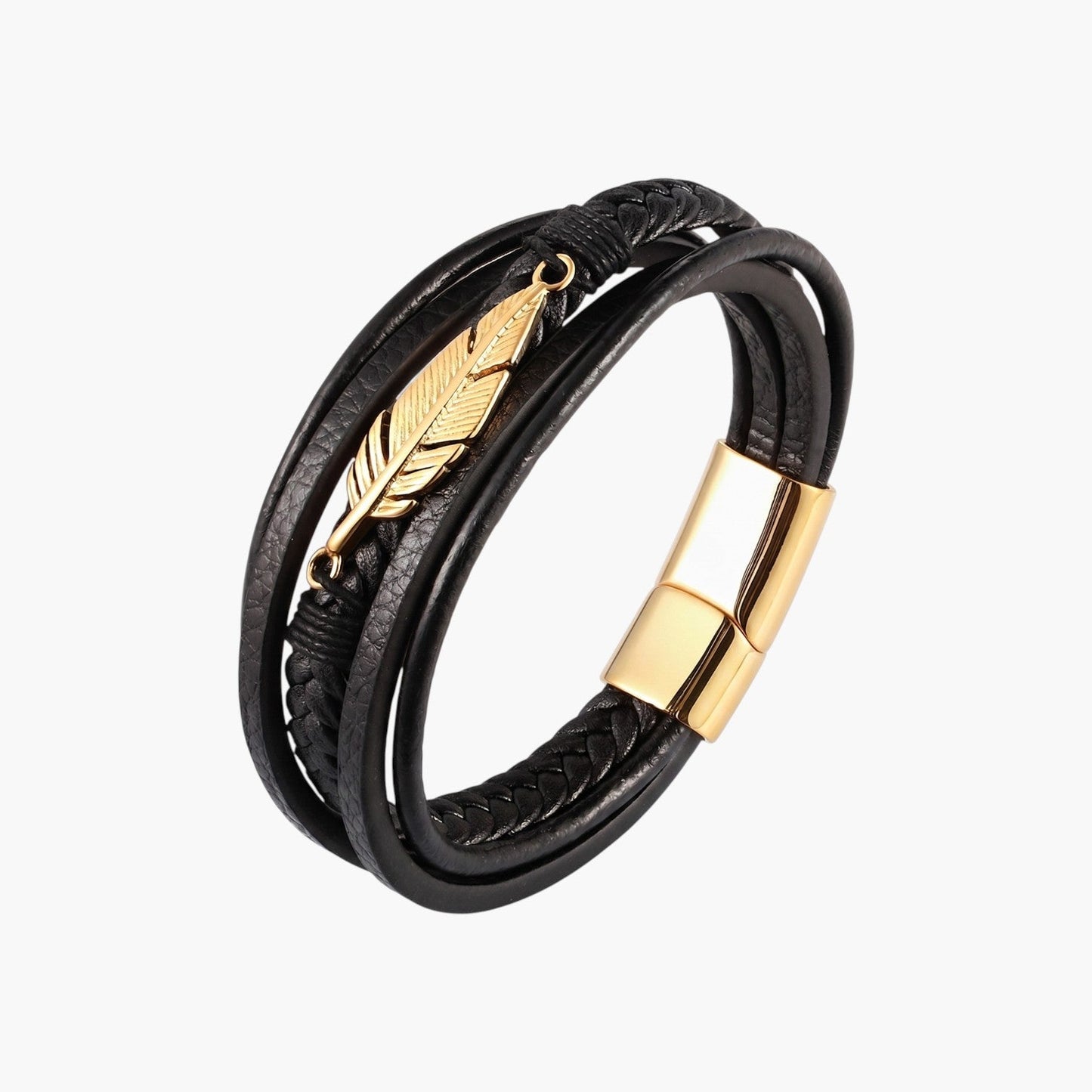 Pulseira de Couro e Aço Inoxidável 316L