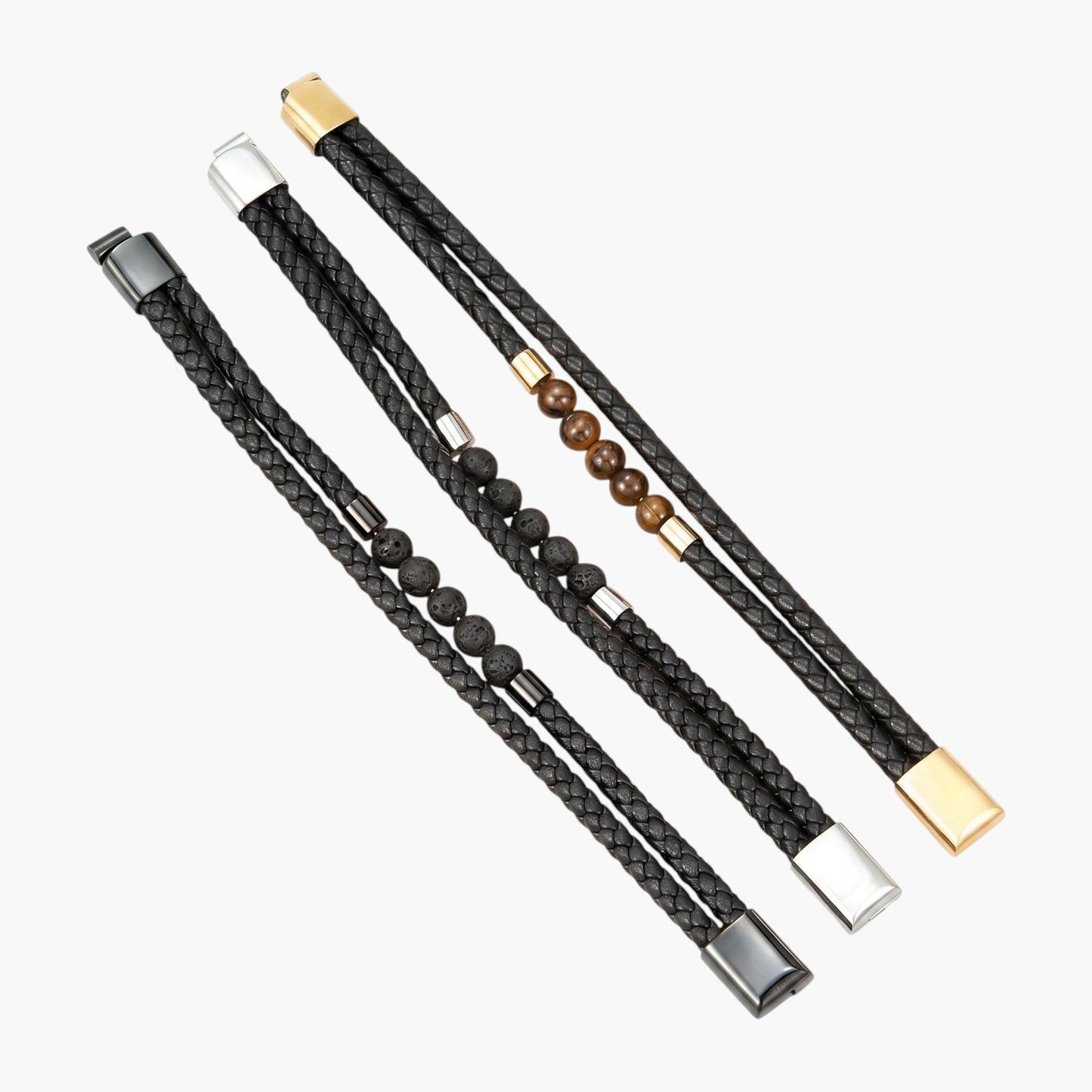 Pulseira em Couro Trançado com Pedra Natural