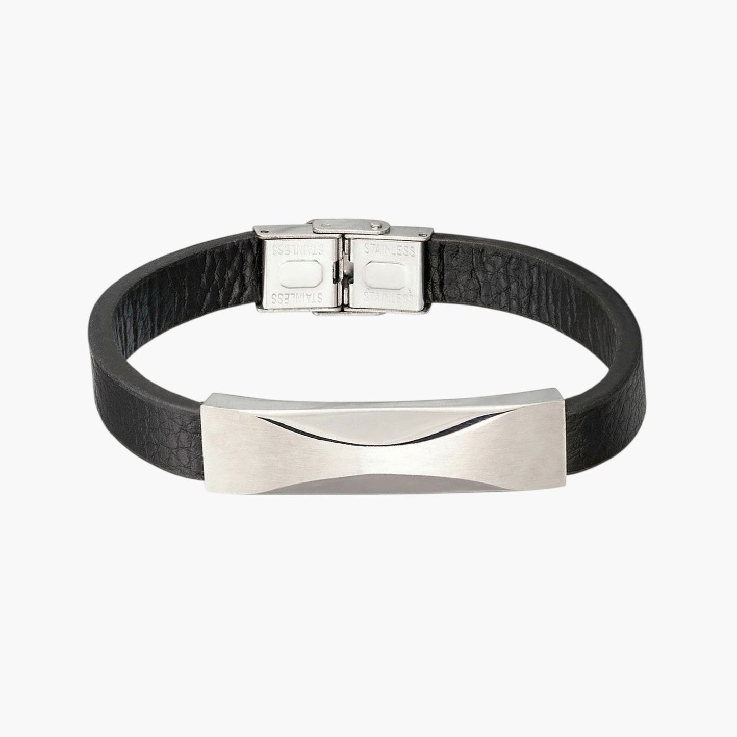 Pulseira de Couro com Padrão Geométrico em Aço Inoxidável