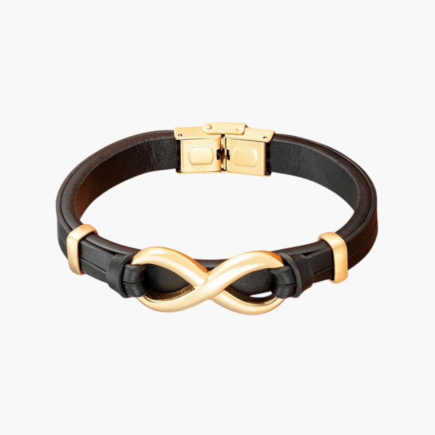 Pulseira de Couro e Aço Inoxidável Infinito