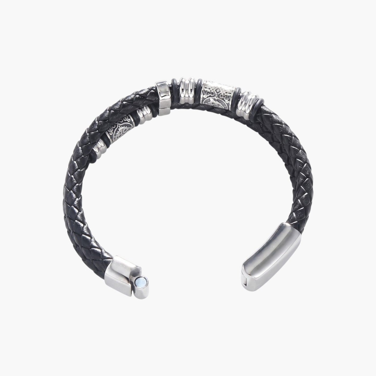 Pulseira em Couro Entrançado e Aço Inoxidável