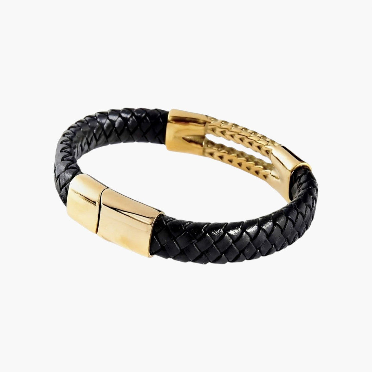 Pulseira em Couro Entrançado e Aço Inoxidável