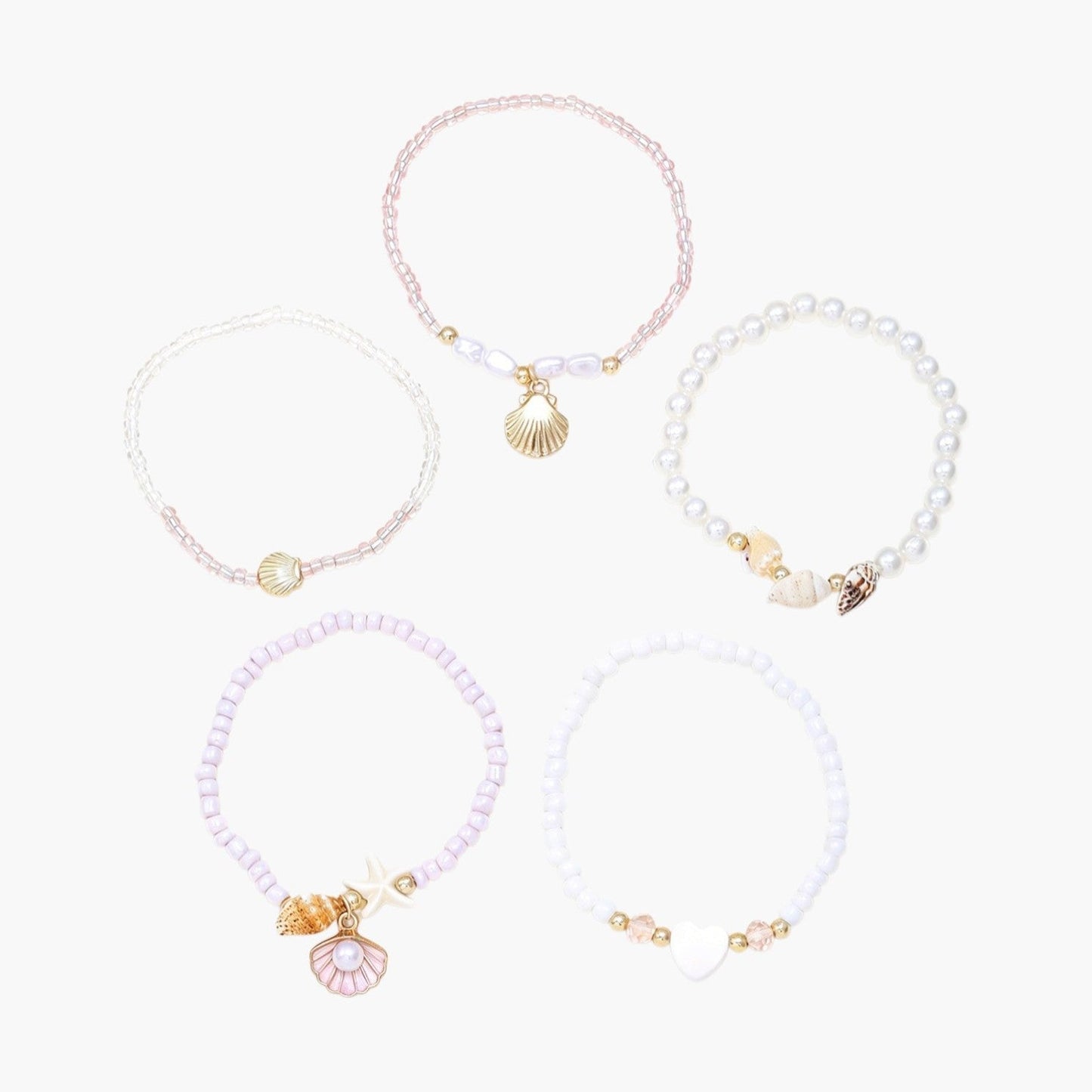 Conjunto de Pulseiras Conchas e Pérolas