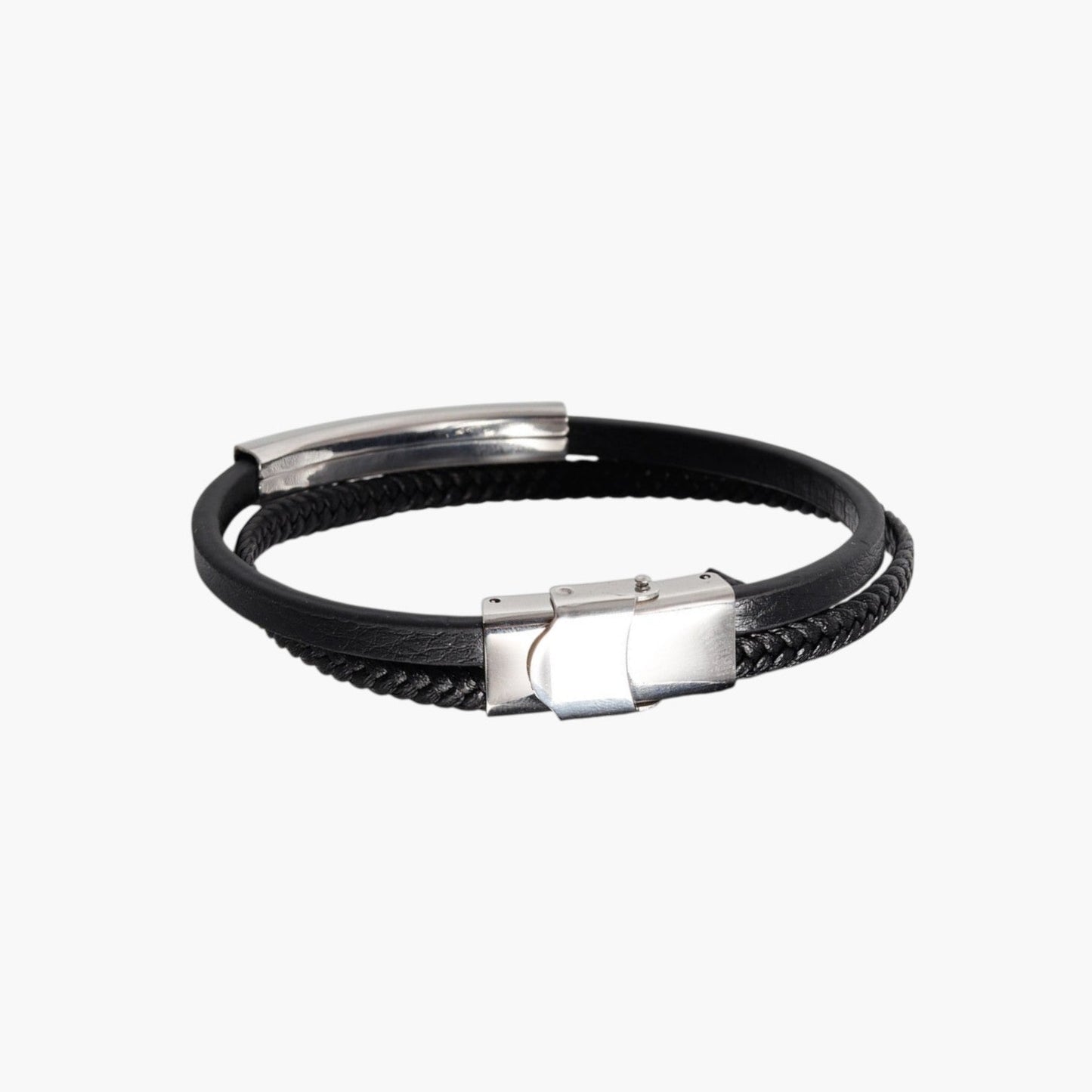Pulseira de Couro e Aço Inoxidável