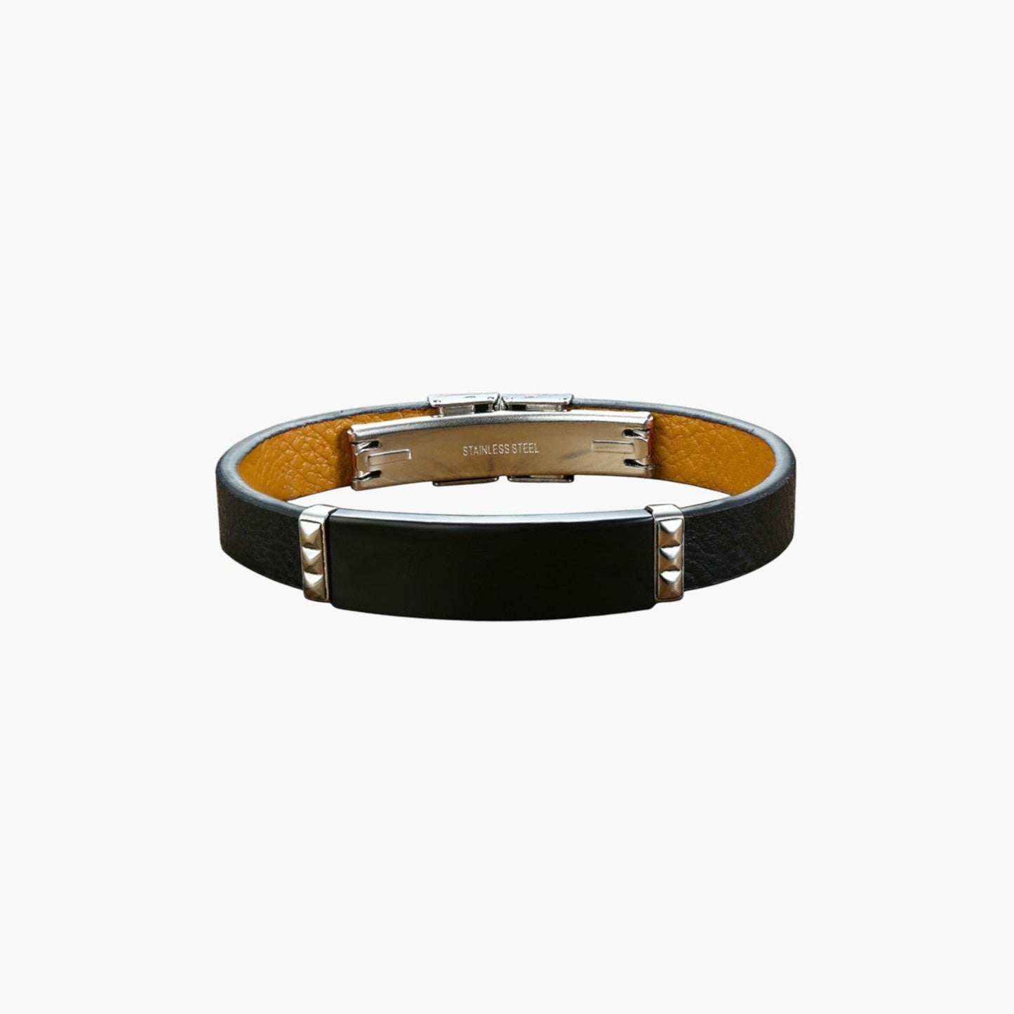 Pulseira de Couro e Aço Inoxidável