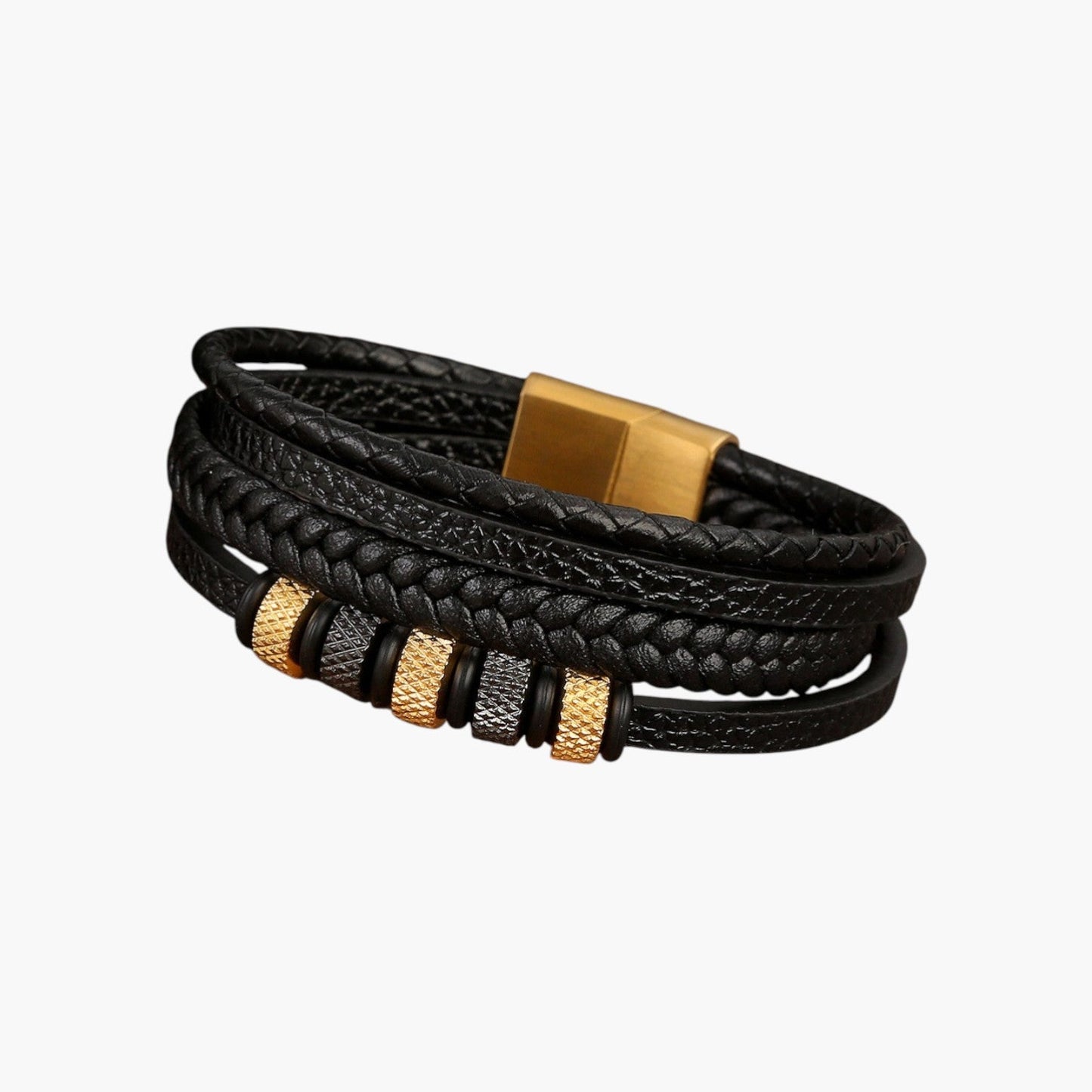 Pulseira de Couro e Aço Inoxidável