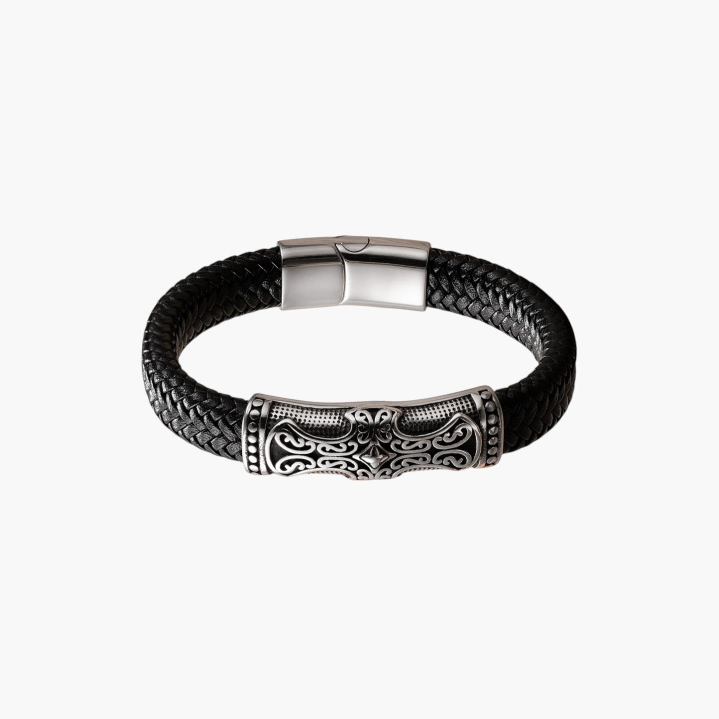 Pulseira de Couro e Aço Inoxidável