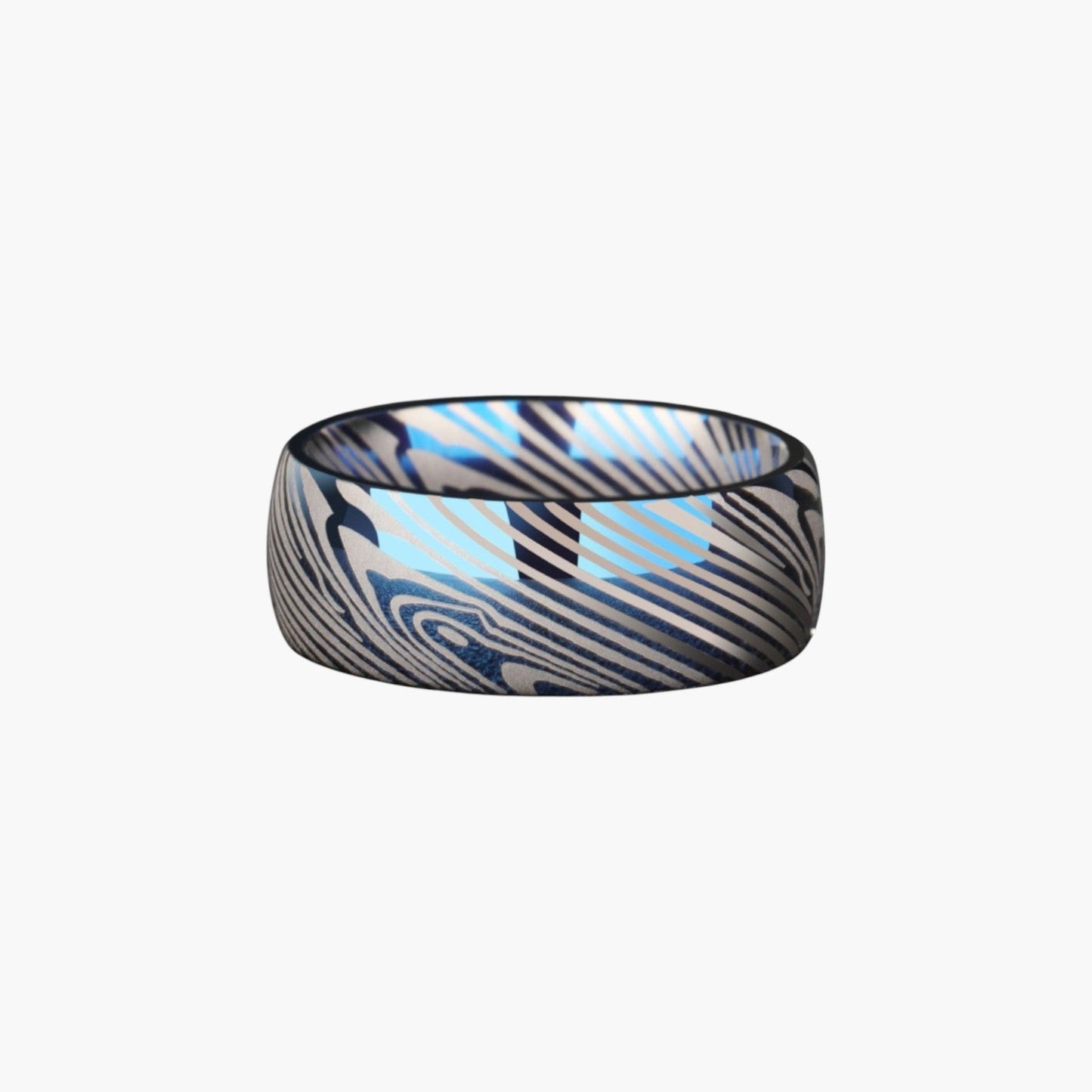 Anel Premium em Tungsténio Damascus Azul