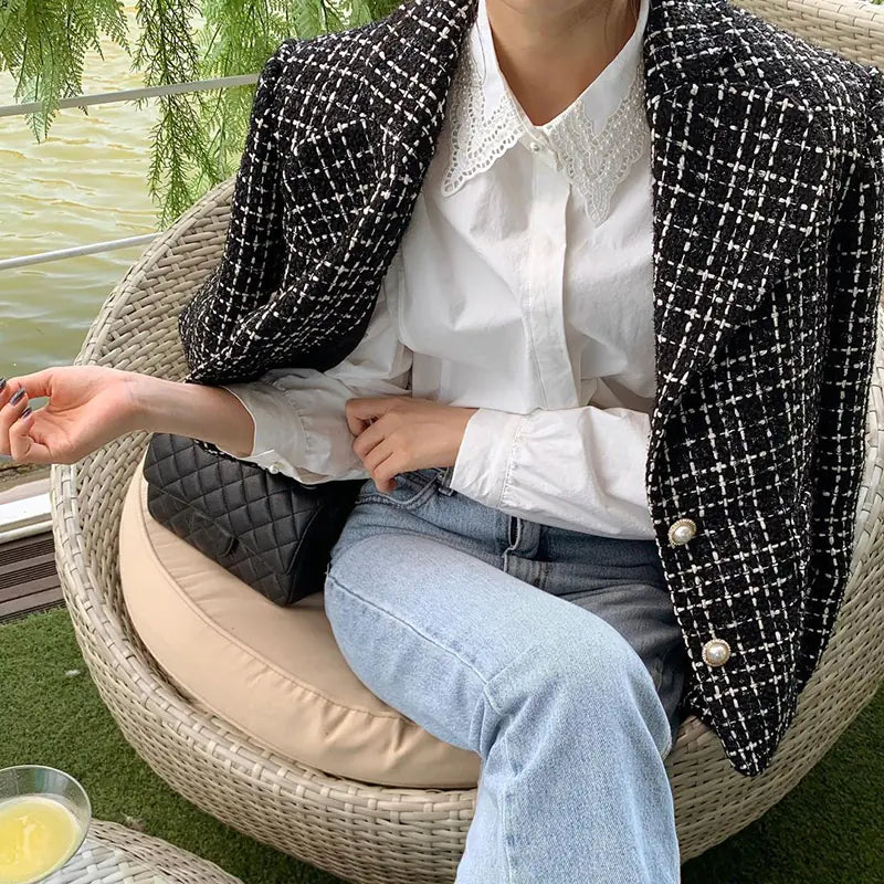 Chic Vintage Pearl Button Oversized Jacket
