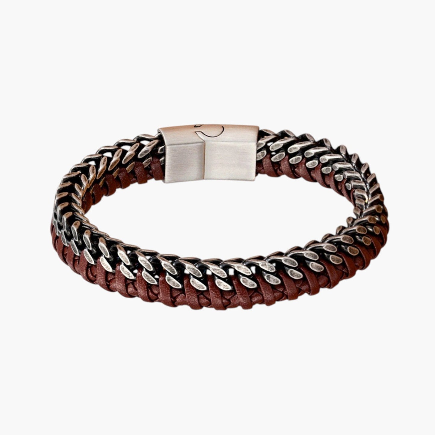 Pulseira de Couro e Aço Inoxidável