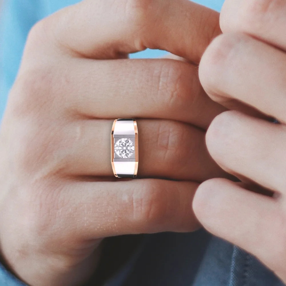 2 Carat Round Cut Lab Grown Diamond Wedding Band 14K White and Rose Gold F Color VVS2 Clarity IGI Certified Men's Diamond Ring