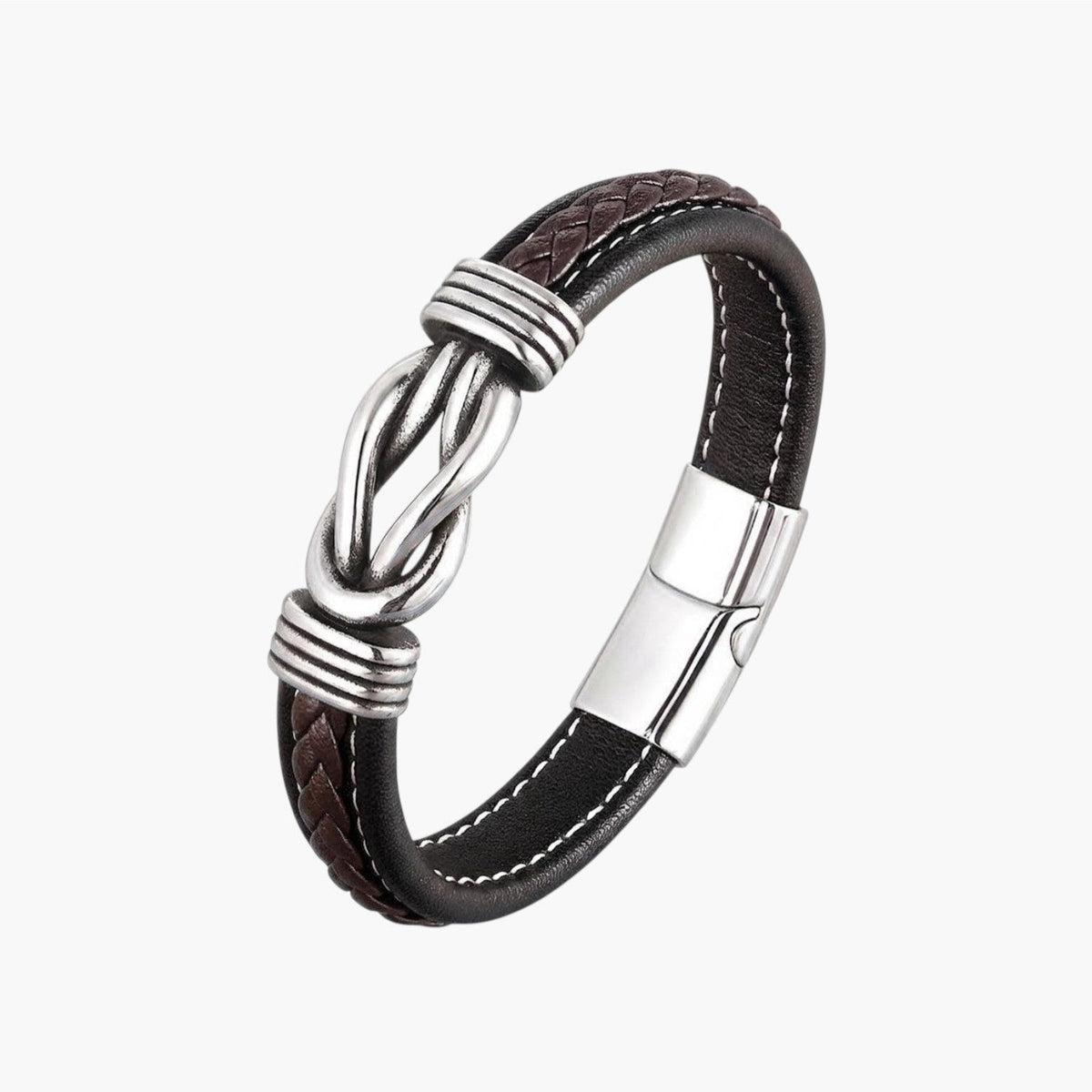 Pulseira de Couro com Nó Marinheiro em Aço Inoxidável
