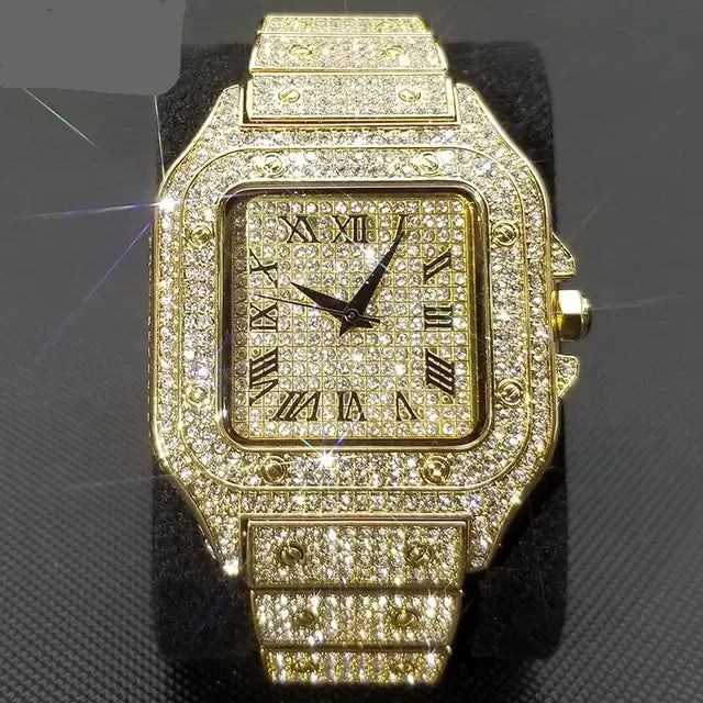 Swiss Geneva Diamond Watch – Stainless Steel Quartz Luxury Timepiece