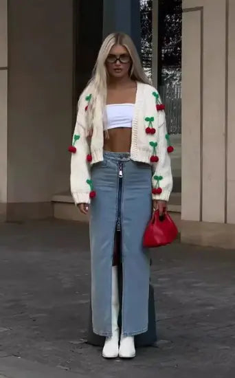 Knitted Cherry Cardigan – Off-White with 3D Cherries