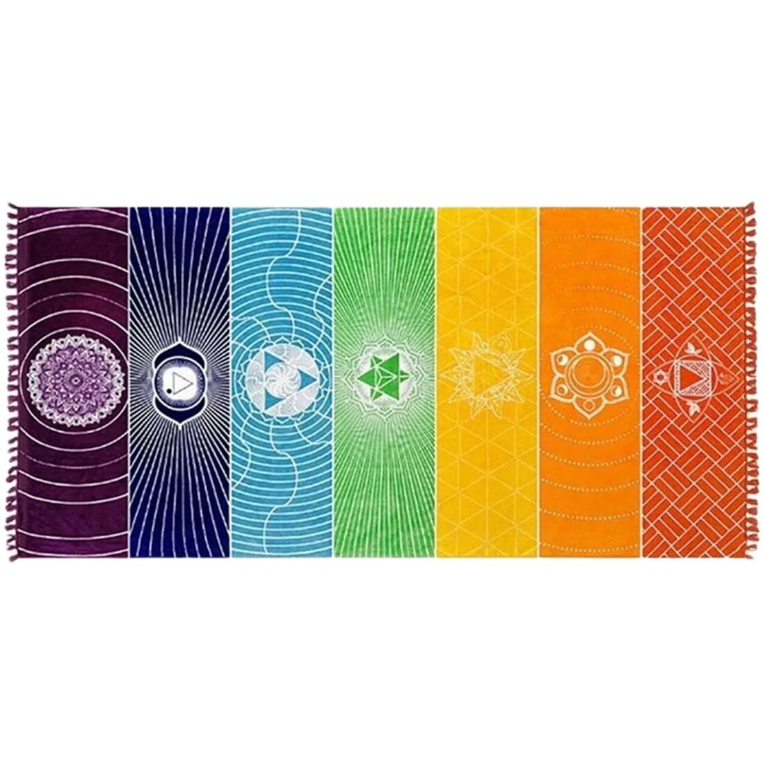 Boho Chakra Rainbow Yoga & Beach Mat – Multi-Use Tapestry Blanket