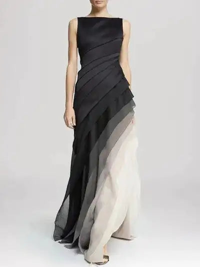 Elegant Pleated Degrade Maxi Dress – Sleeveless Long Evening Gown for Women