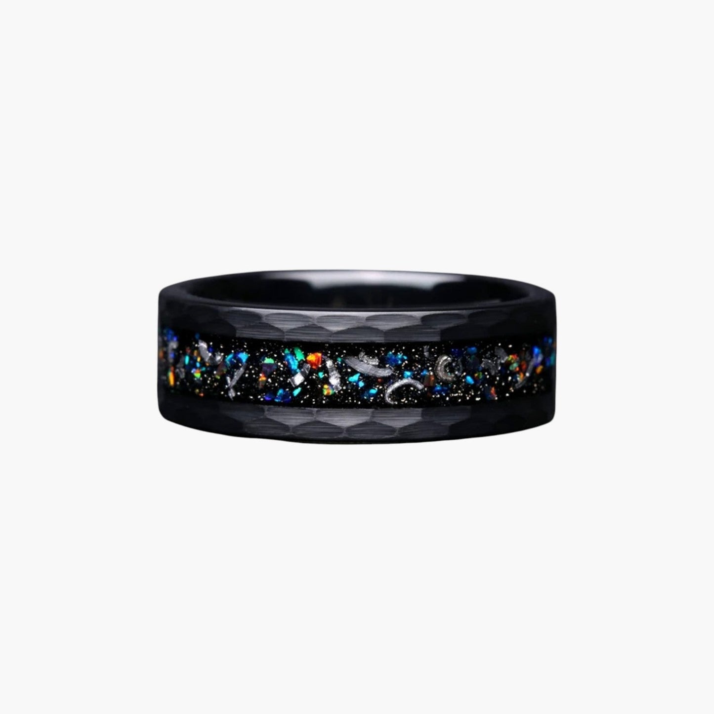 Anel de Tungsténio com Opala Iridescente