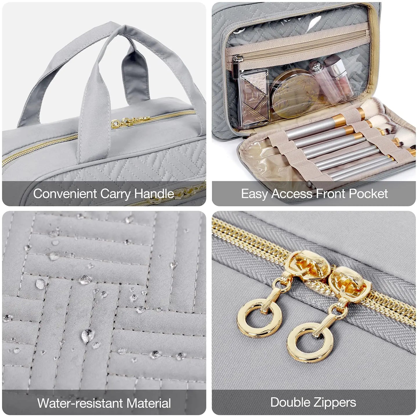 BAGSMART Toiletry Bag Hanging Travel Makeup Organizer with TSA Approved Transparent Cosmetic Bag Makeup Bag for Full Sized Toiletries, Medium-Grey Standard Grey