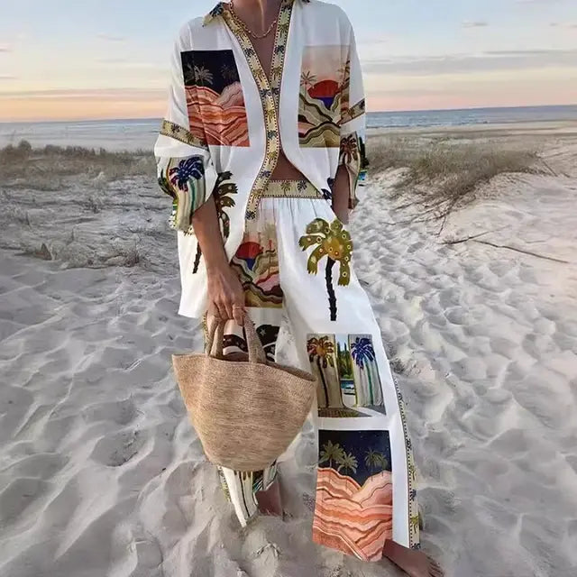 Lapel Shirt & Wide Leg Pants
