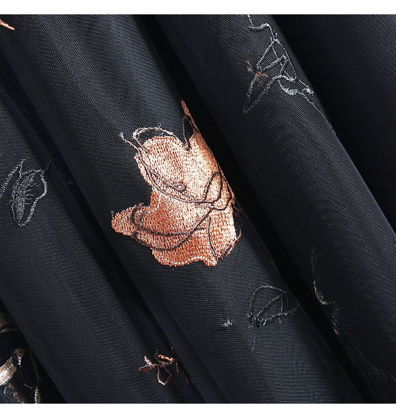 Embroidered Mesh Tulle Skirt – Vintage Floral A-Line Design
