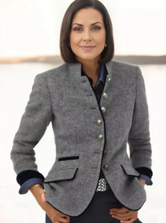 Women’s Woolen Blazer Jacket – Elegant Multi-Button Tailored Outerwear