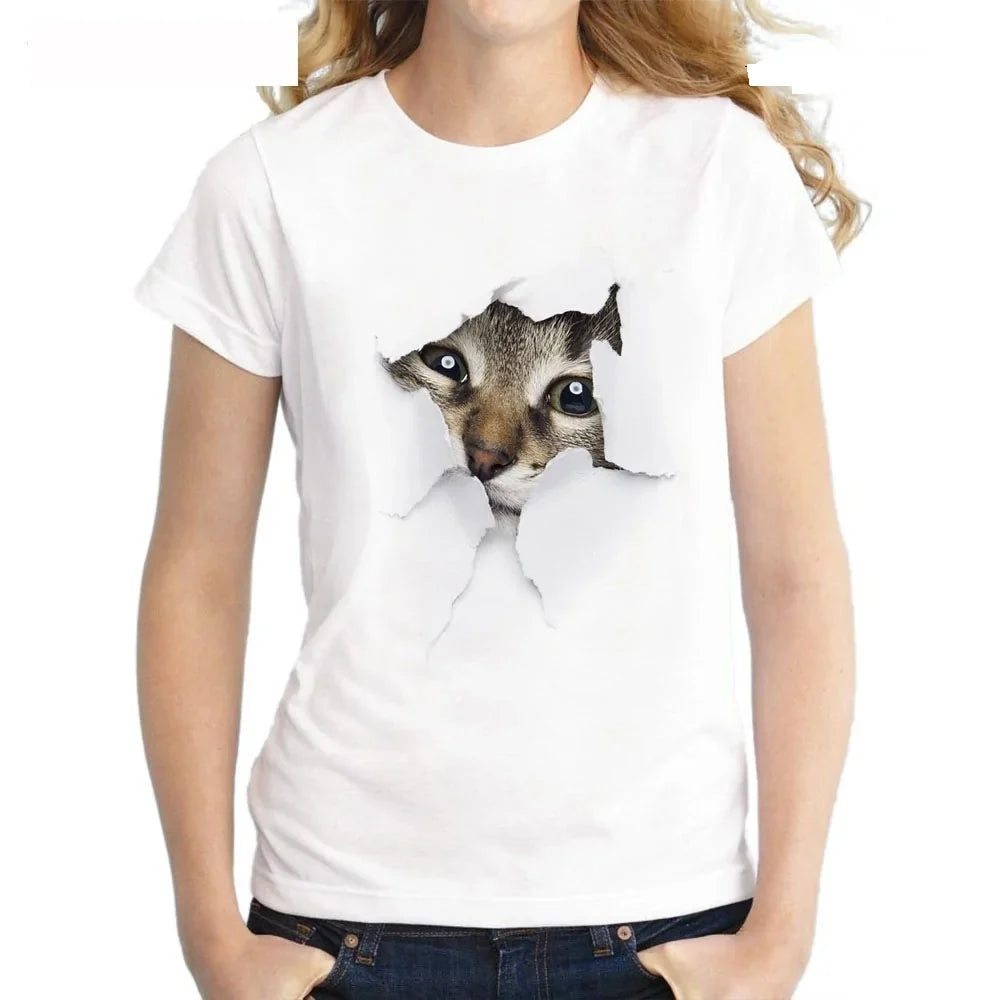 Cute 3D Cat Print T-Shirt – Women’s Short Sleeve Funny Graphic Tee