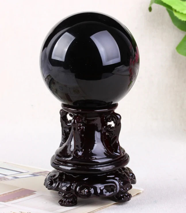 Natural Obsidian Crystal Ball – Black Stone Sphere for Home & Desk Décor