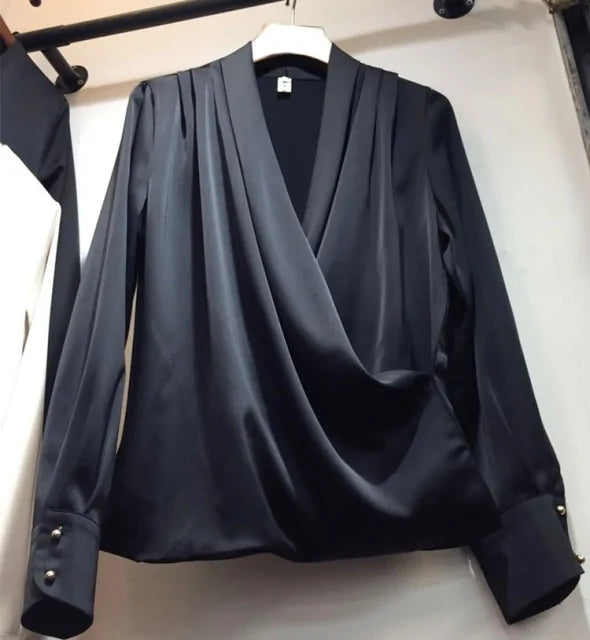Draped Satin Blouse for Women - Elegant & Chic