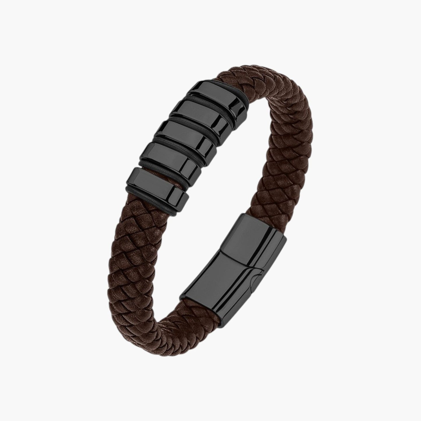 Pulseira em Couro e Aço Inoxidável