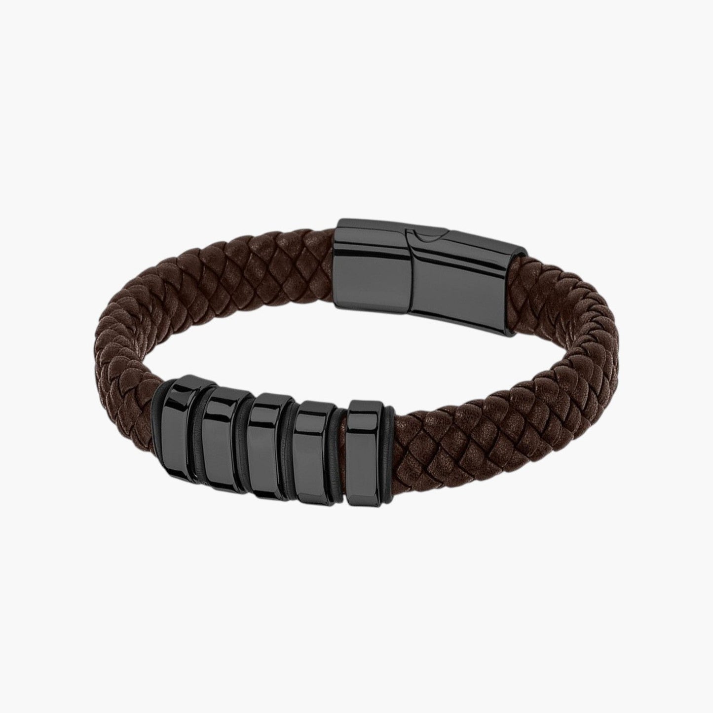 Pulseira em Couro e Aço Inoxidável