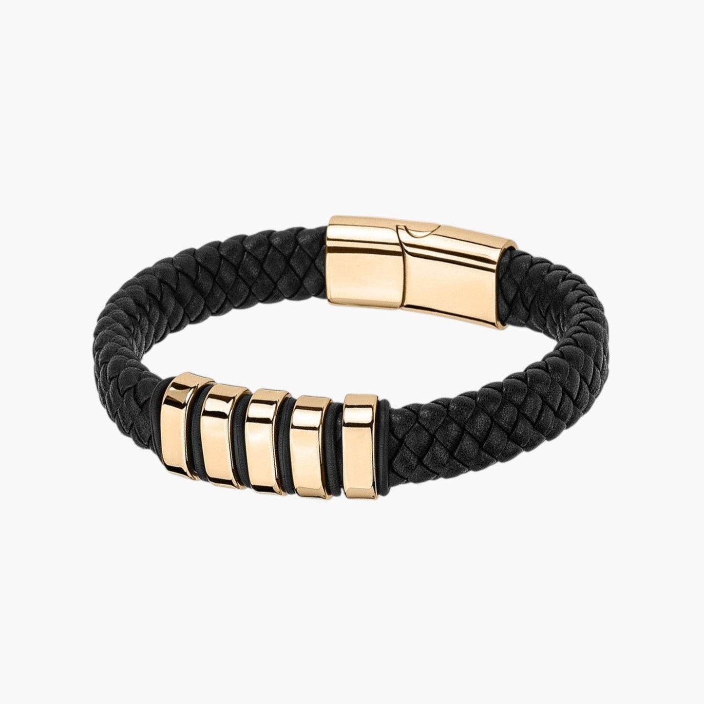 Pulseira em Couro e Aço Inoxidável