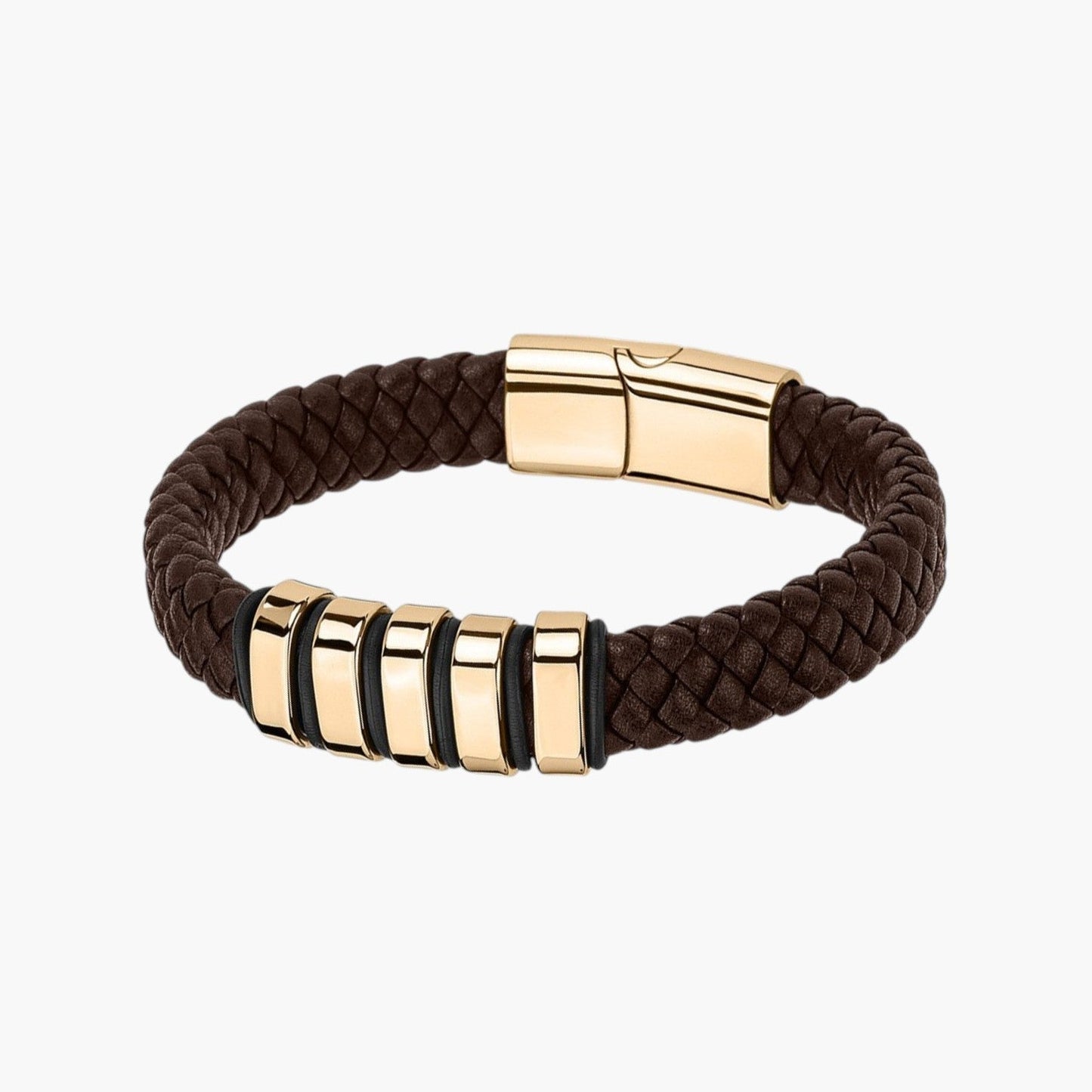 Pulseira em Couro e Aço Inoxidável