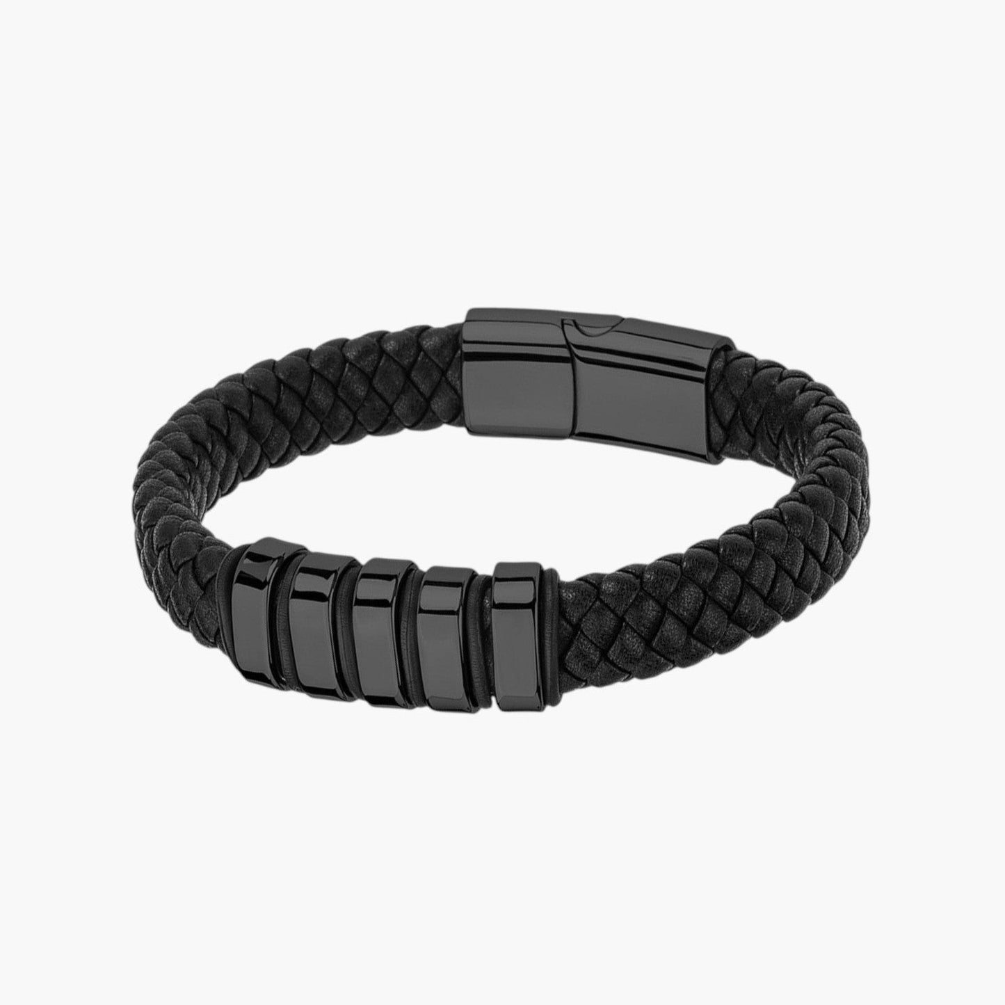 Pulseira em Couro e Aço Inoxidável