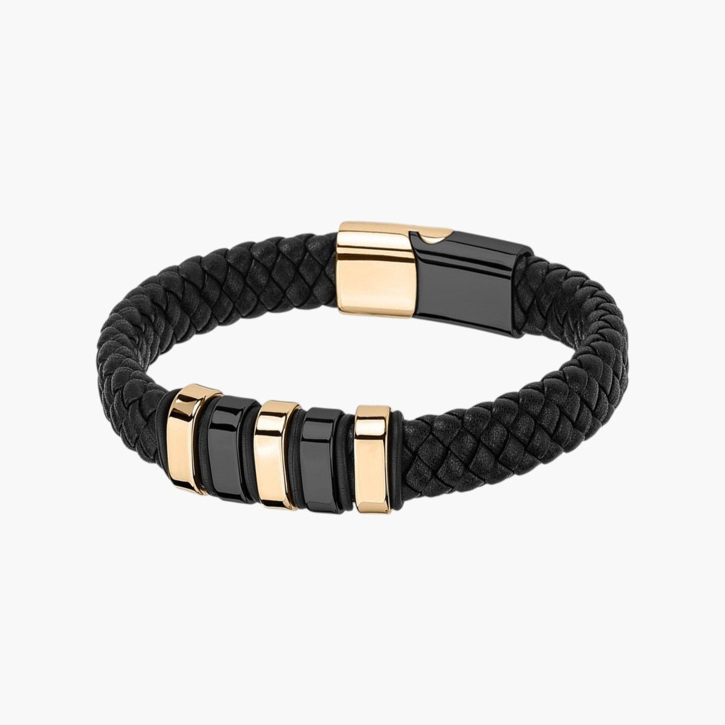 Pulseira em Couro e Aço Inoxidável