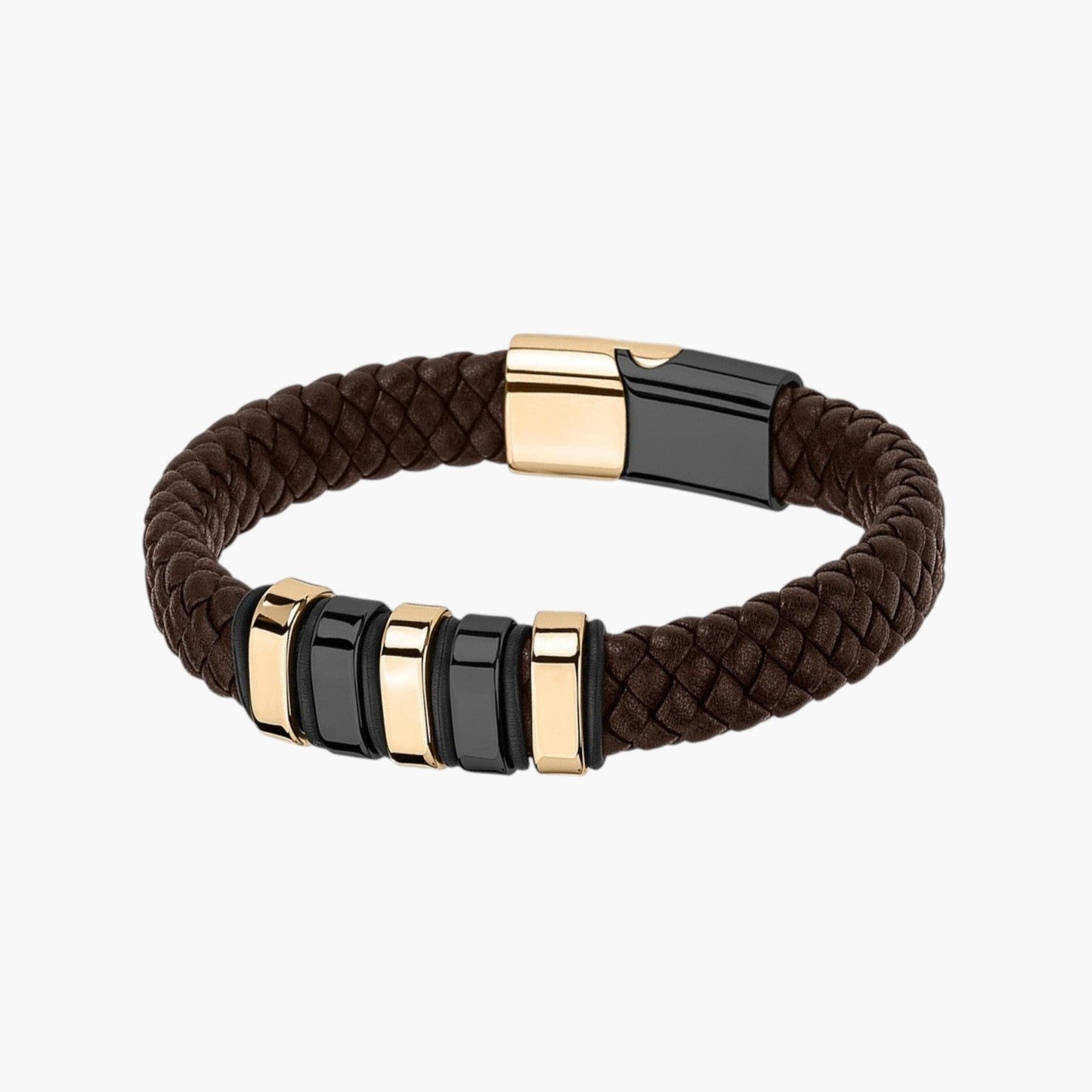 Pulseira em Couro e Aço Inoxidável