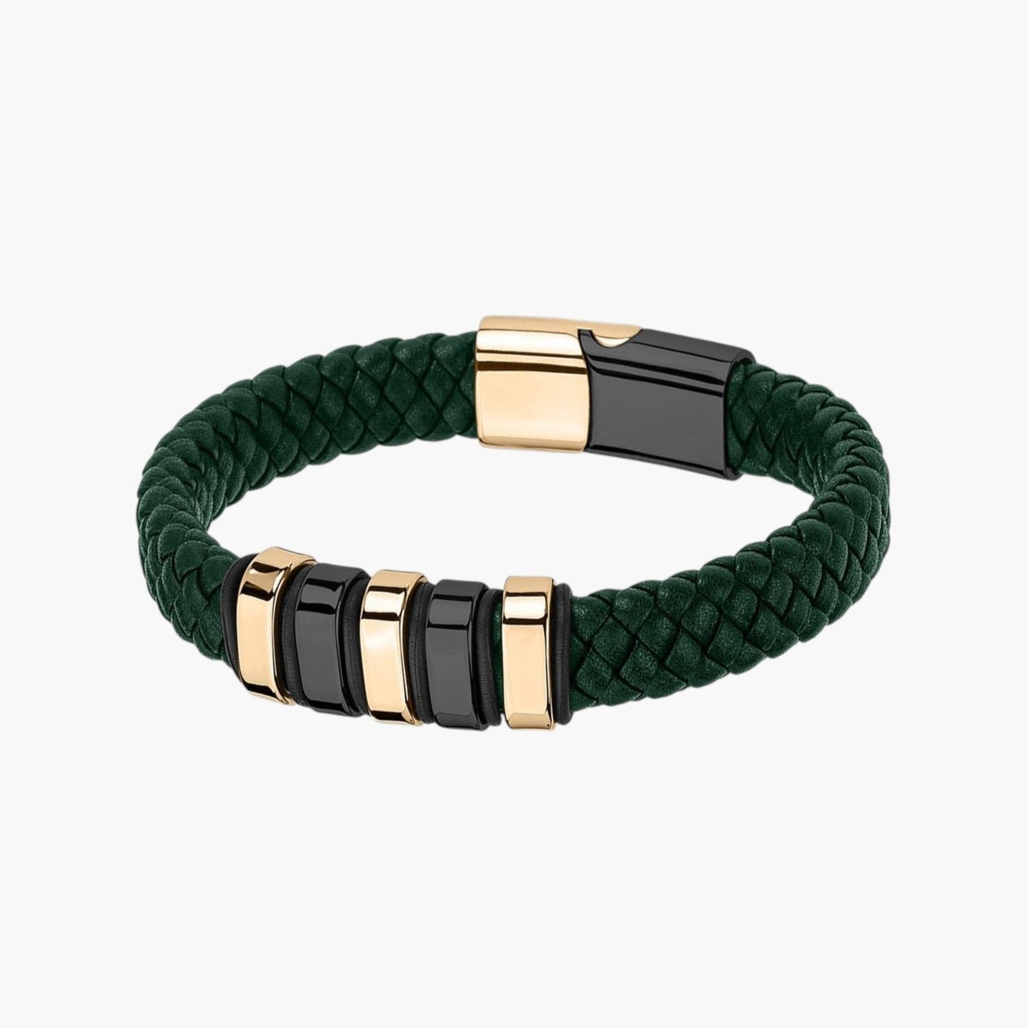 Pulseira em Couro e Aço Inoxidável