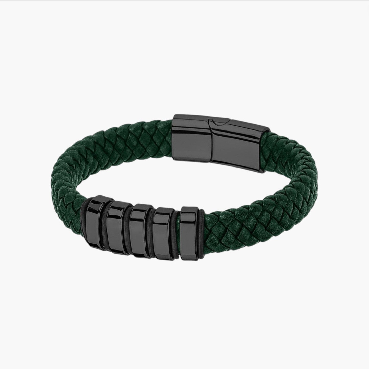 Pulseira em Couro e Aço Inoxidável
