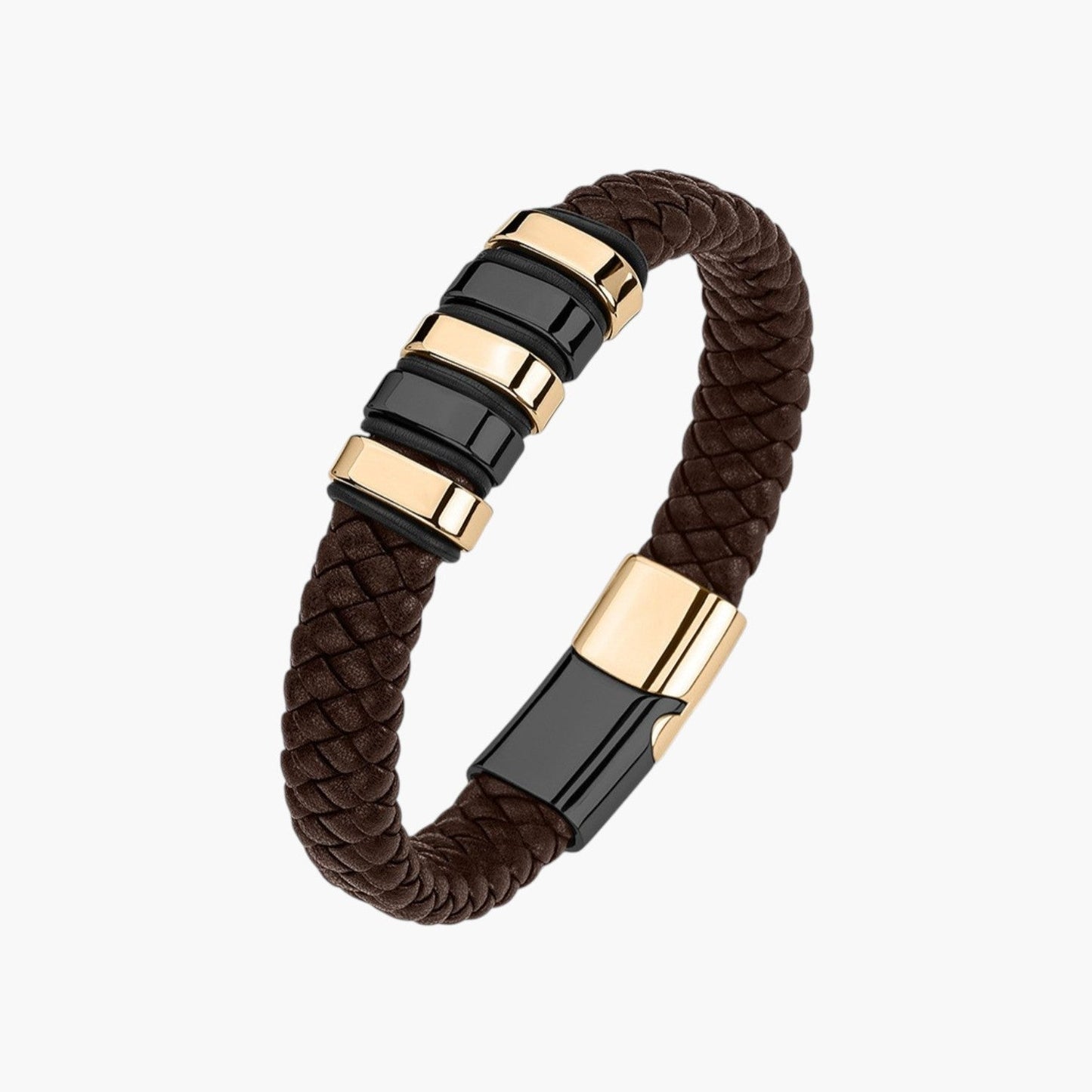 Pulseira em Couro e Aço Inoxidável