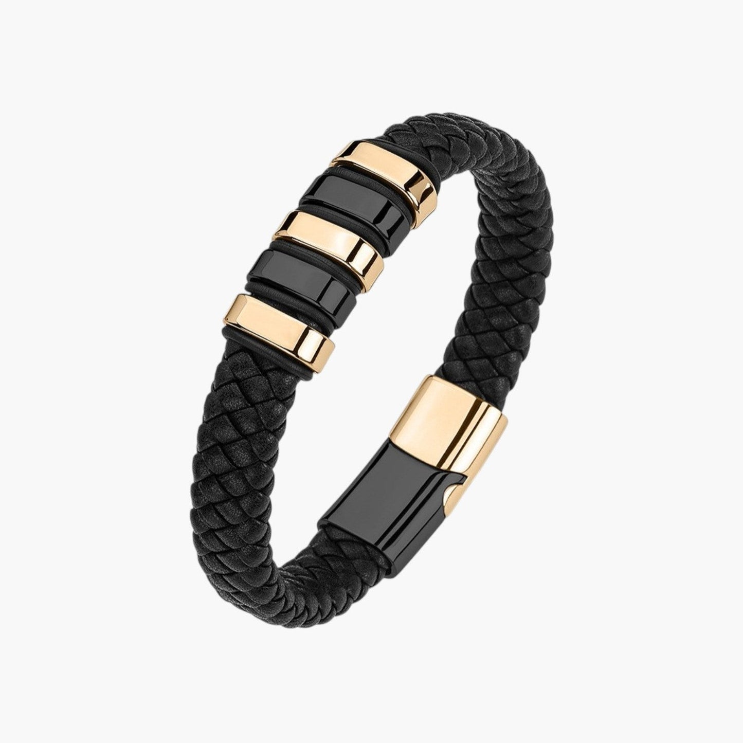 Pulseira em Couro e Aço Inoxidável