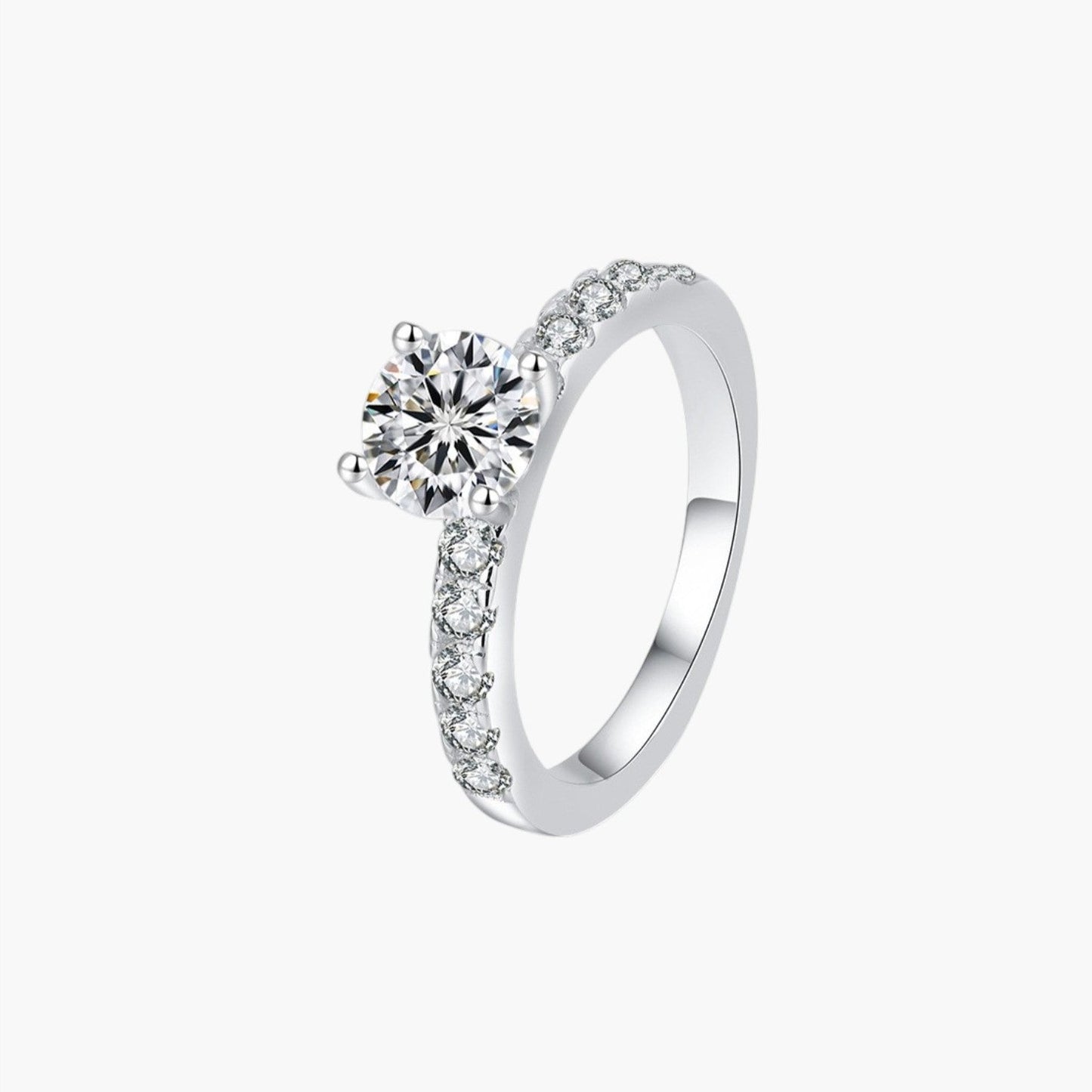 Anel Solitário com Moissanite em Prata de Lei 925