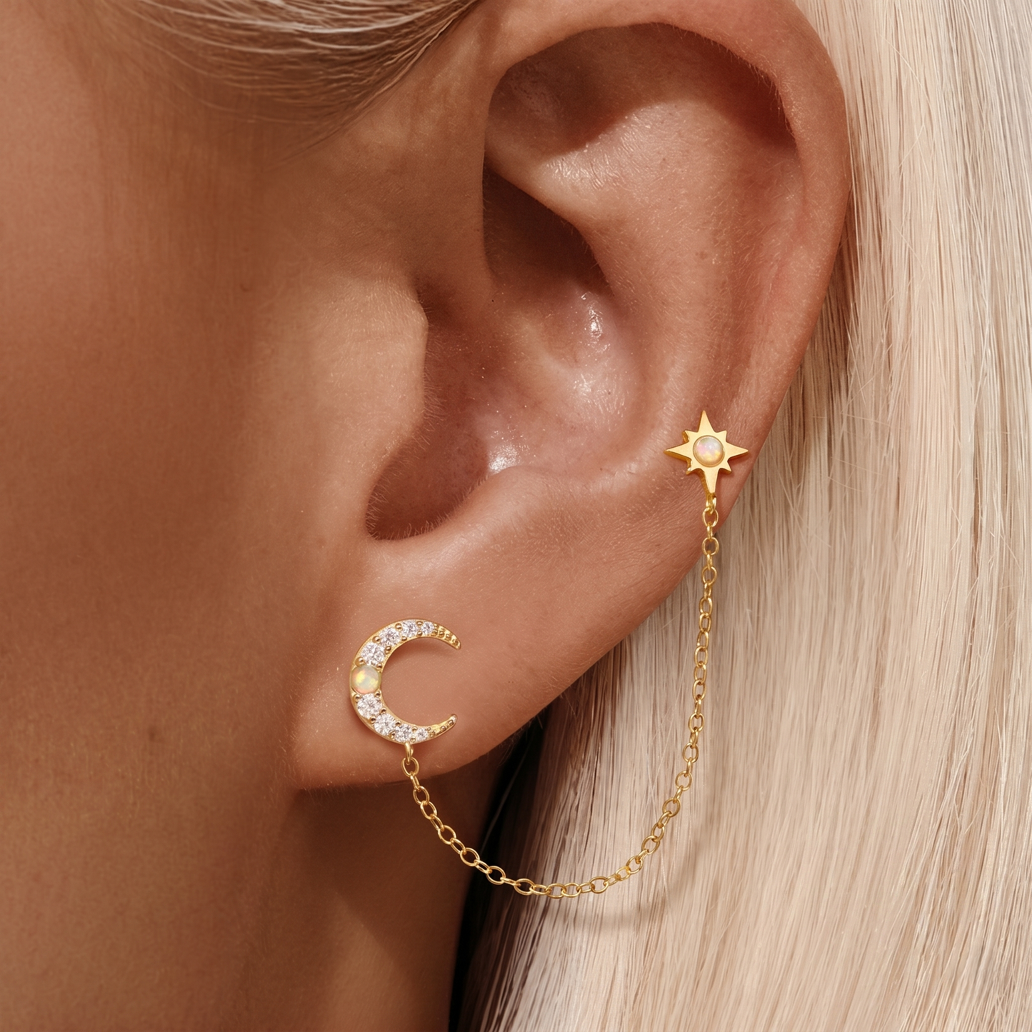 Piercing de Orelha em Prata 925 com Zircónias