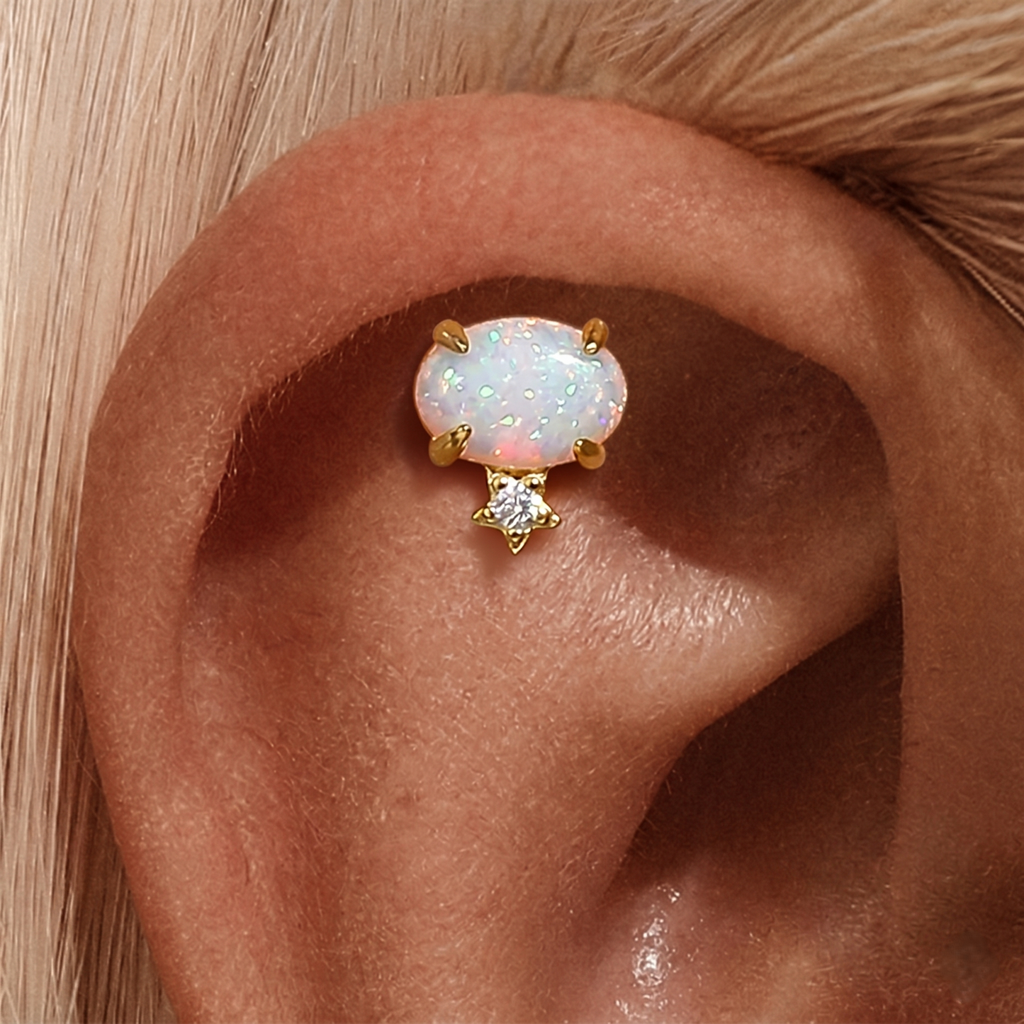 Piercing de Orelha em Prata 925 com Zircónias