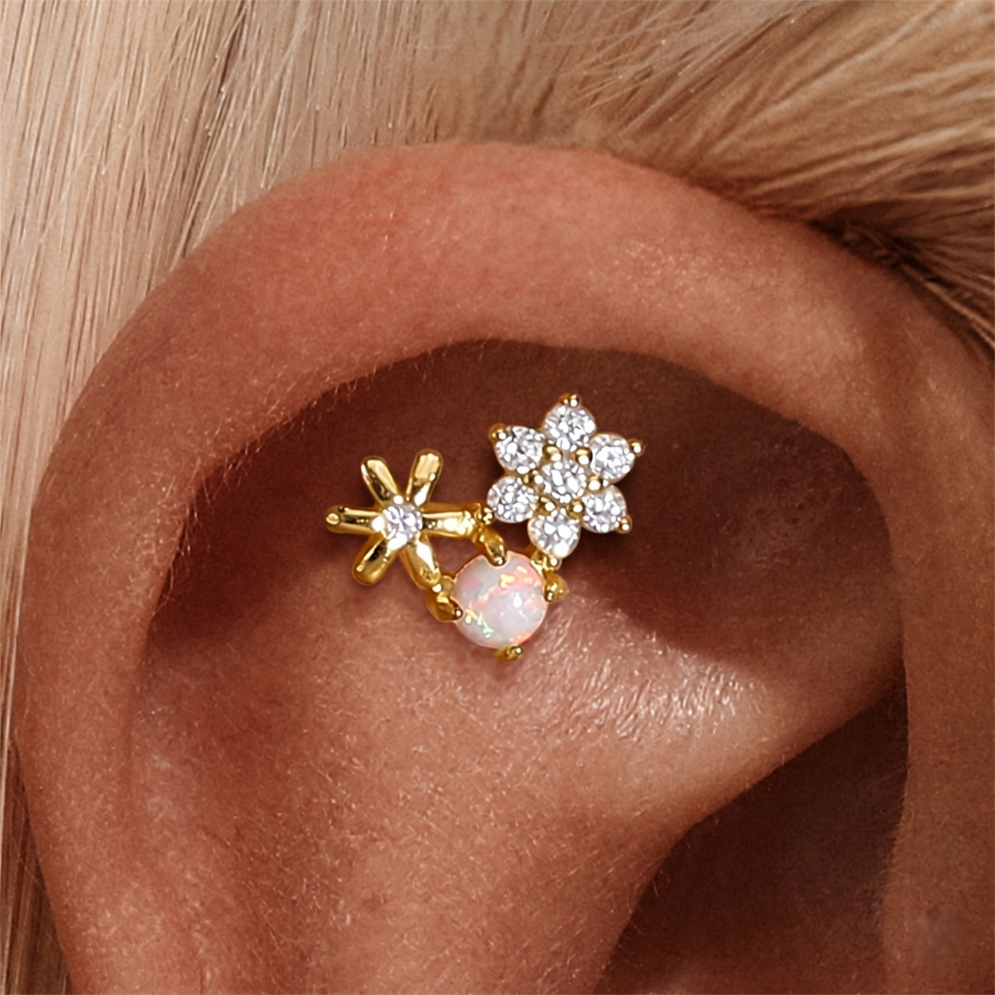 Piercing de Orelha em Prata 925 com Zircónias