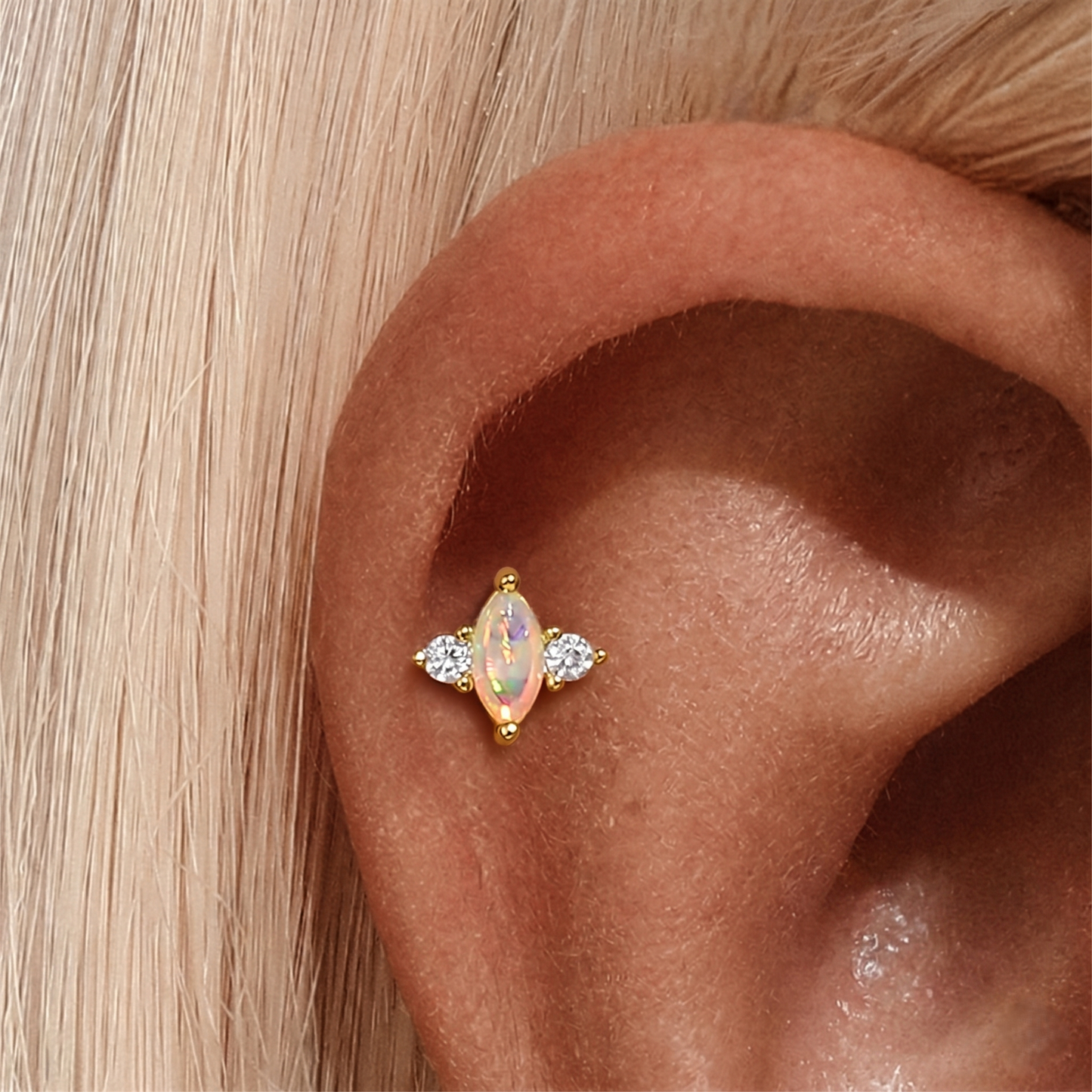 Piercing de Orelha em Prata 925 com Zircónias