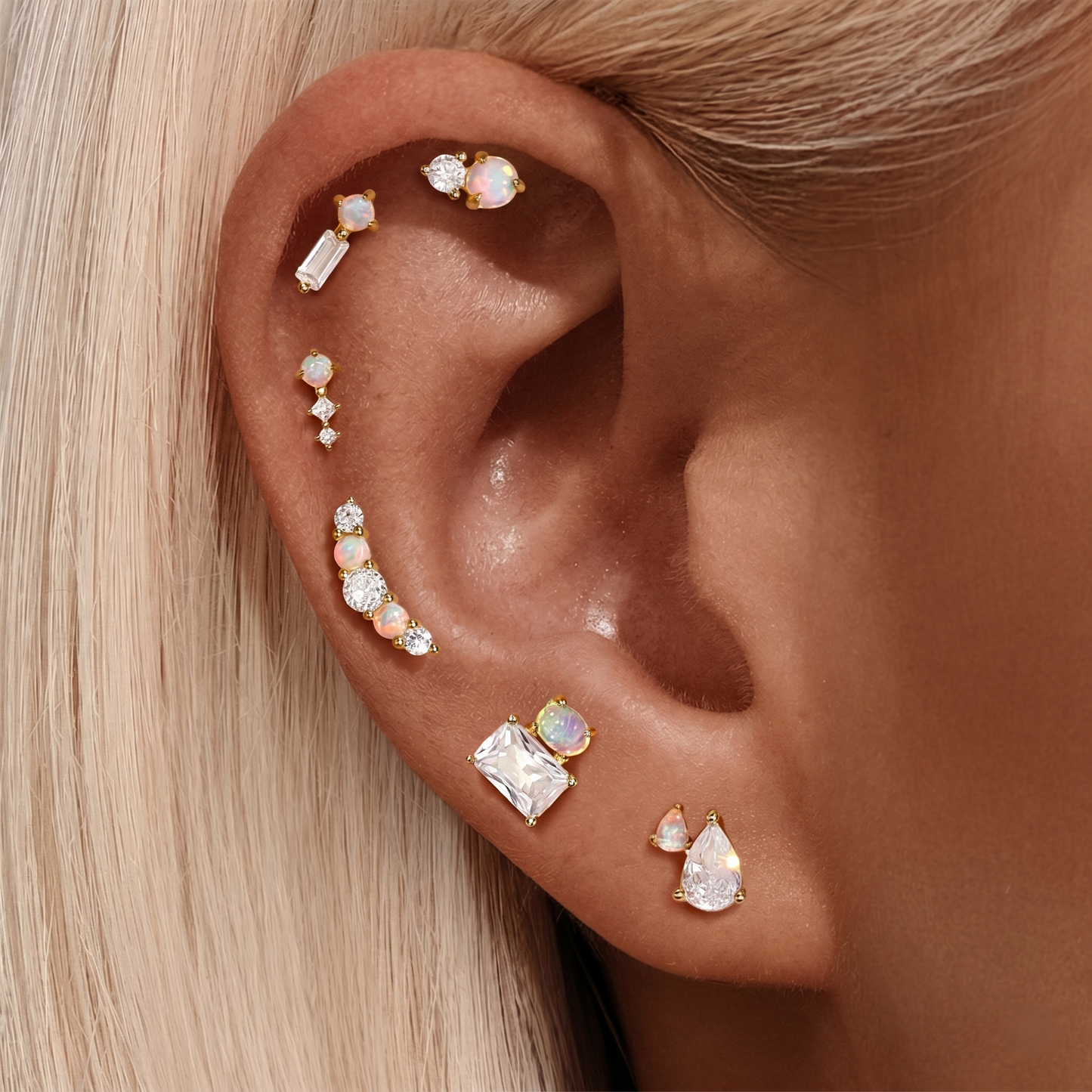 Piercing de Orelha em Prata 925 com Zircónias