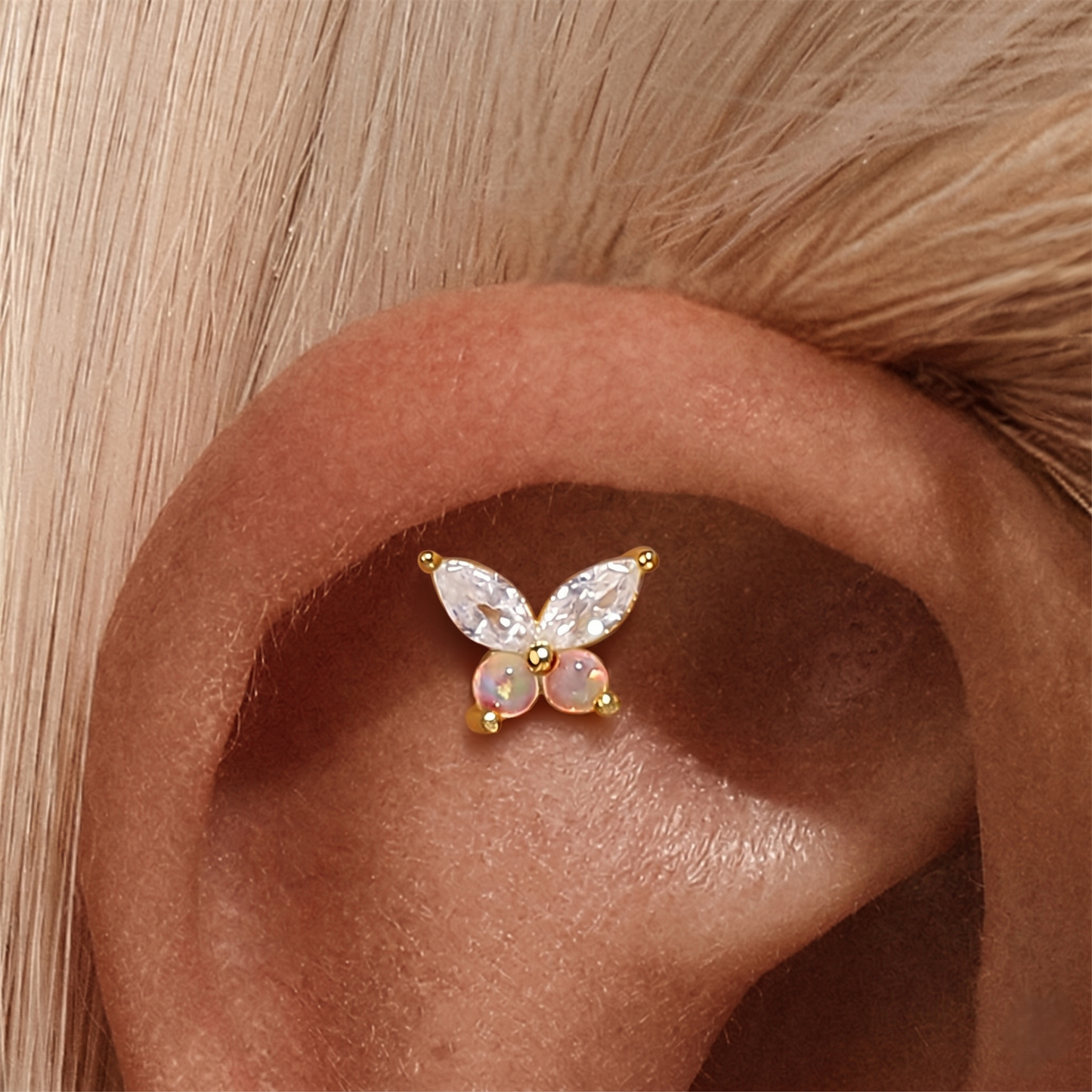 Piercing de Orelha em Prata 925 com Zircónias