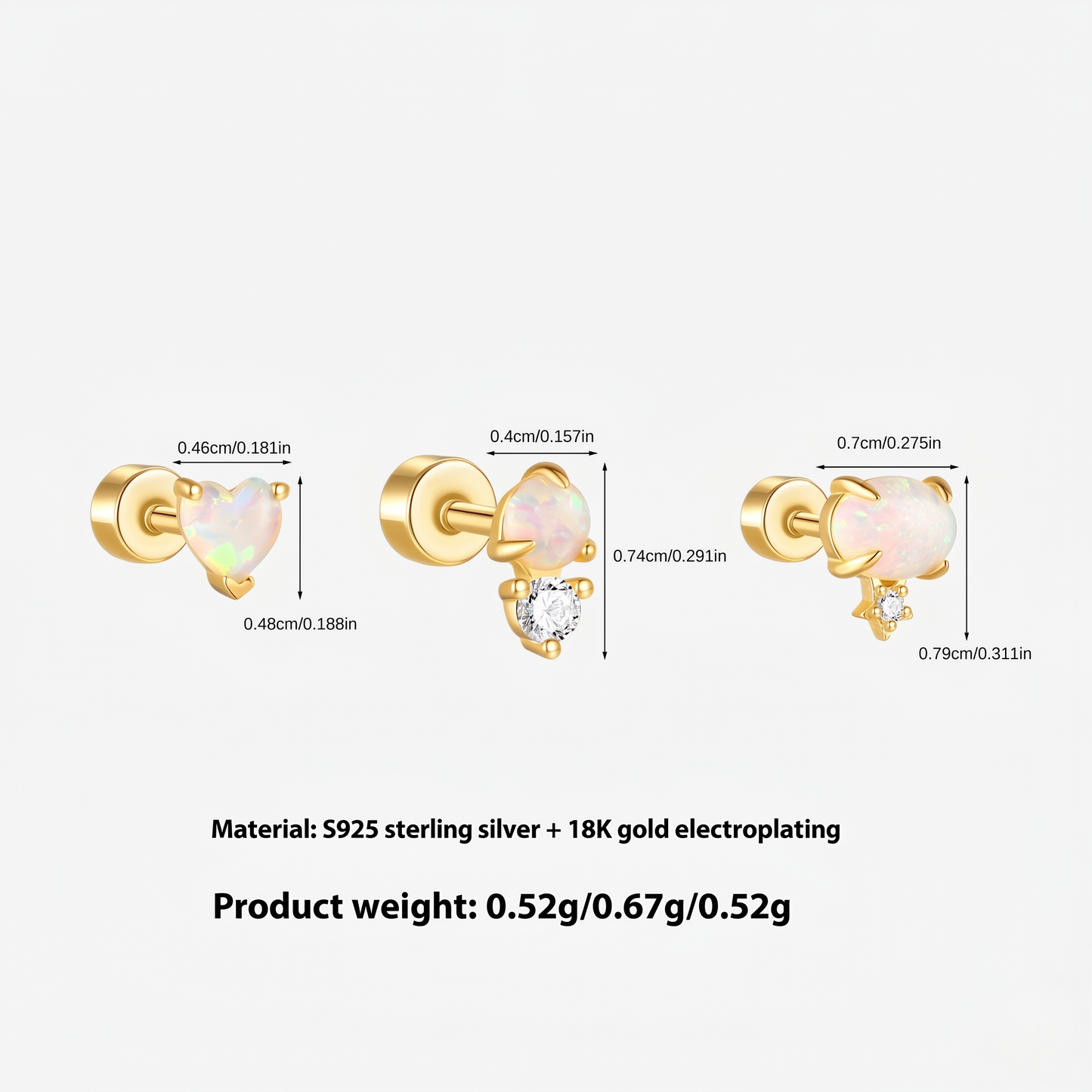 Piercing de Orelha em Prata 925 com Zircónias